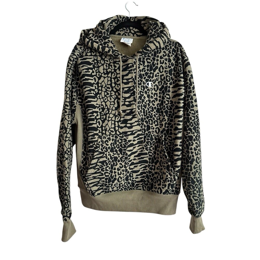 Champion Reverse Weave Powerblend Hoodie M Man Animal Print Black Green Unisex